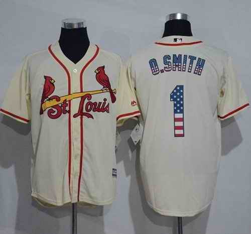 Cardinals #1 Ozzie Smith Cream USA Flag Fashion Stitched MLB Jersey