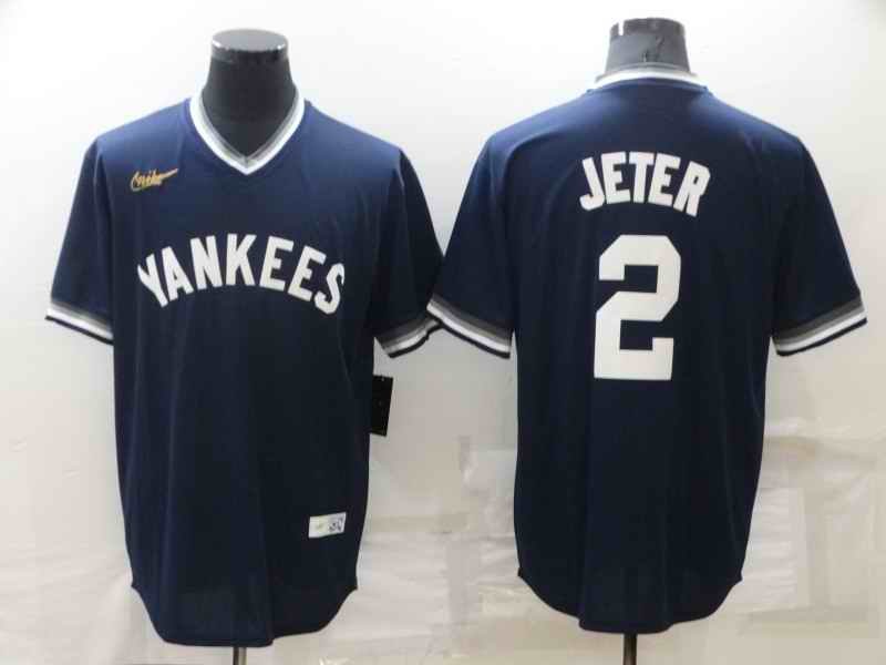 Men's New York Yankees #2 Derek Jeter Navy Stitched Baseball Jersey