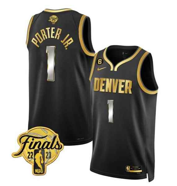 Men's Denver Nuggets #1 Michael Porter Jr.  Black Gold Edition 2023 Finals Collection With NO.6 Patch Stitched Basketball Jersey