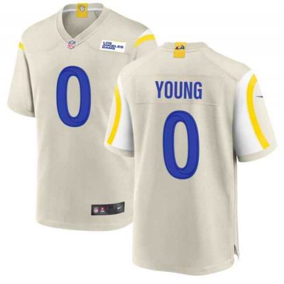 Men's Los Angeles Rams #0 Byron Young Bone Stitched Game Jersey