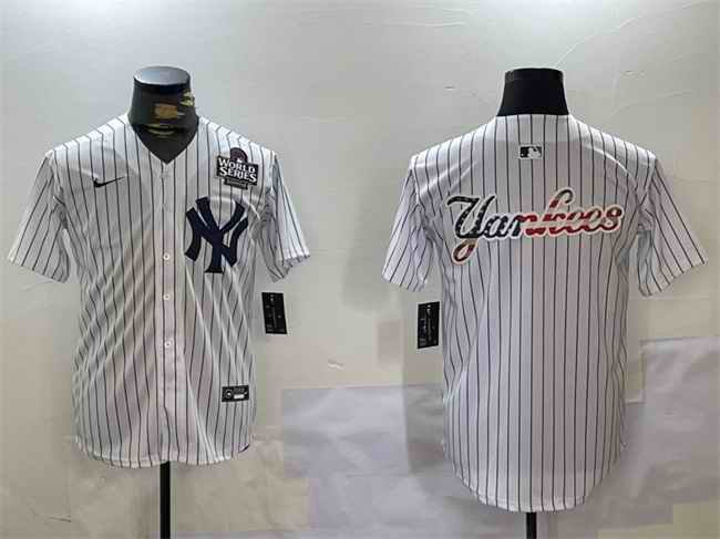 Men's New York Yankees White Team Big Logo 2024 World Series Home Limited Stitched Baseball Jersey