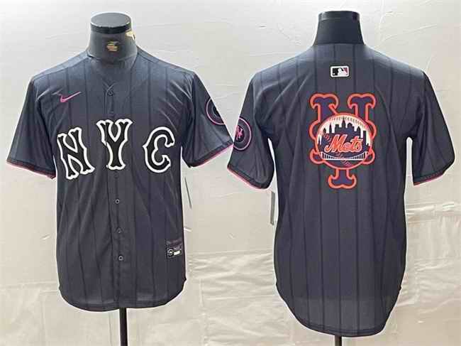 Men's New York Mets Team Big Logo Graphite 2024 City Connect Limited Stitched Baseball Jersey