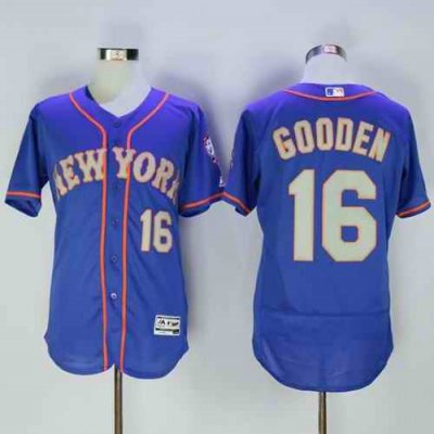 Mets #16 Dwight Gooden Blue(Grey NO.) Flexbase Authentic Collection Stitched MLB Jersey