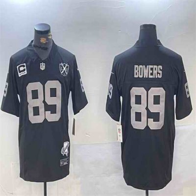 Men's Las Vegas Raiders #89 Brock Bowers Black 2024 F.U.S.E With Nevada Silver Stat Patch And 65th Anniversary Patch 4-Star C Patch Stitched Football Jersey