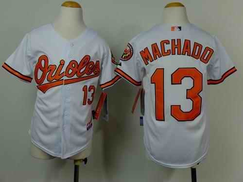 Orioles #13 Manny Machado White Cool Base Stitched Youth MLB Jersey