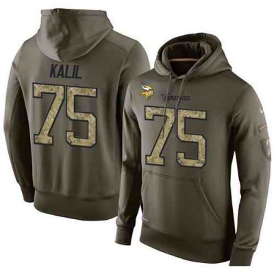 NFL Men's Nike Minnesota Vikings #75 Matt Kalil Stitched Green Olive Salute To Service KO Performance Hoodie