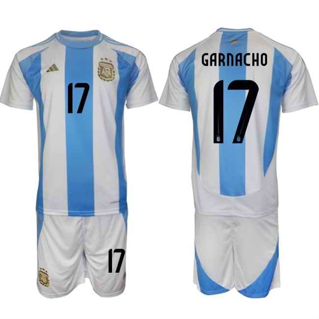 Men's Argentina #17 Alejandro Garnacho White/Blue 2024-25 Home Soccer Jersey Suit