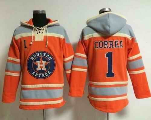 Astros #1 Carlos Correa Orange Sawyer Hooded Sweatshirt MLB Hoodie