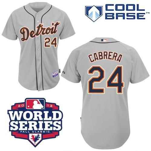 Tigers #24 Miguel Cabrera Grey Cool Base w/2012 World Series Patch Stitched MLB Jersey