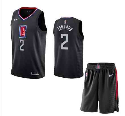 Men's Los Angeles Clippers #2 Kawhi Leonard Black Stitched NBA Jersey(With Shorts)