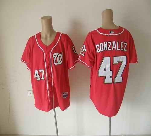 Nationals #47 Gio Gonzalez Red Cool Base Stitched MLB Jersey