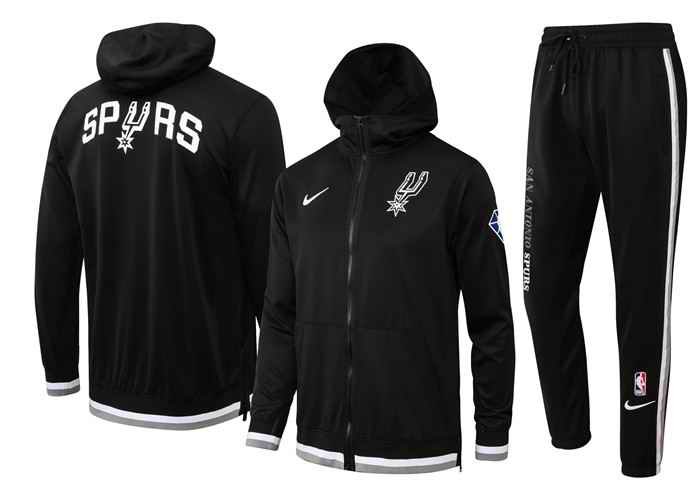 Men's San Antonio Spurs 75th Anniversary Black Performance Showtime Full-Zip Hoodie Jacket And Pants   Suit