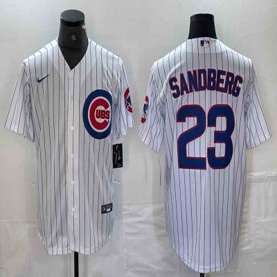 Men's Chicago Cubs #23 Ryne Sandberg White With Patch Cool Base Stitched Baseball Jersey