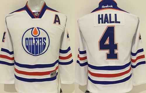 Oilers #4 Taylor Hall White Stitched Youth NHL Jersey