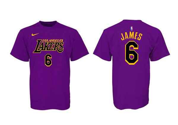 Men's Los Angeles Lakers #6 LeBron James Purple/Black Basketball T-Shirt