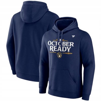 Men's Milwaukee Brewers Navy 2024 MLB Postseason Locker Room Pullover Hoodie