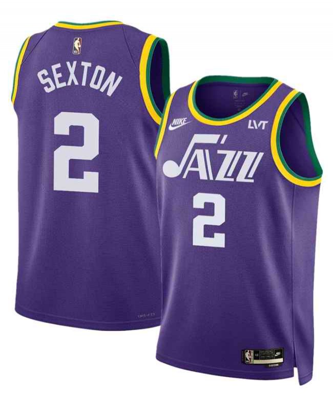 Men's Utah Jazz #2 Collin Sexton Purple 2023 Classic Edition Stitched Basketball Jersey