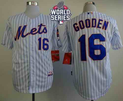 Mets #16 Dwight Gooden White(Blue Strip) Home Cool Base W/2015 World Series Patch Stitched MLB Jersey