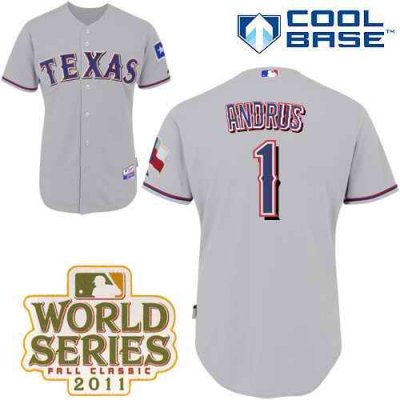 Rangers #1 Elvis Andrus Grey Cool Base 2011 World Series Patch Stitched MLB Jersey