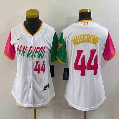 Women's San Diego Padres #44 Joe Musgrove 2022 White City Connect Cool Base Stitched Baseball Jersey(Run Small)