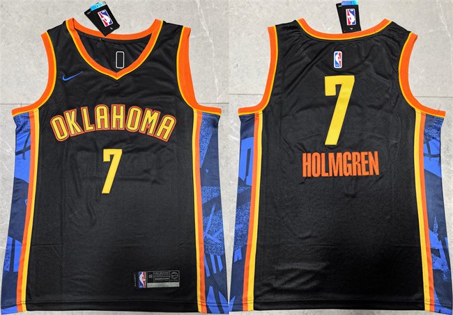 Men's Oklahoma City Thunder #7 Chet Holmgren Black 2024 City Edition Stitched Basketball Jersey