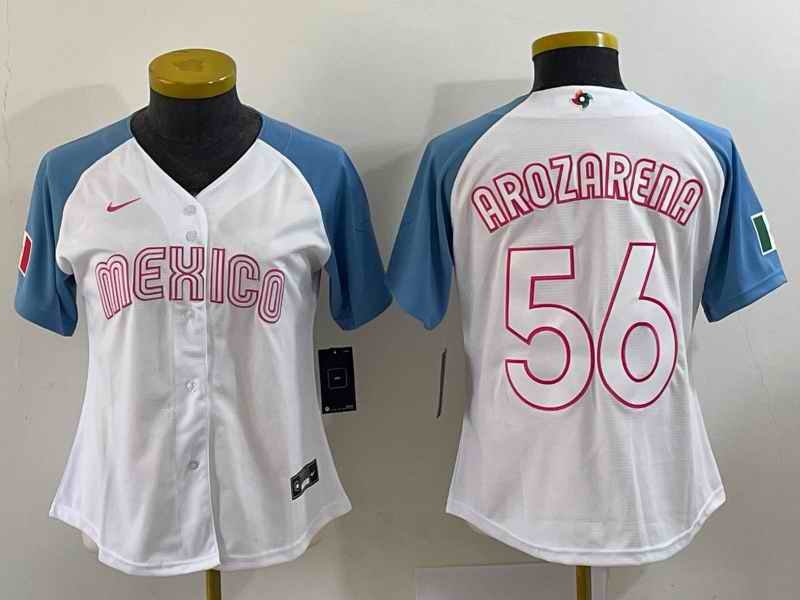 Youth Mexico Baseball #56 Randy Arozarena 2023 White Blue World Baseball Classic With Patch Stitched Jersey