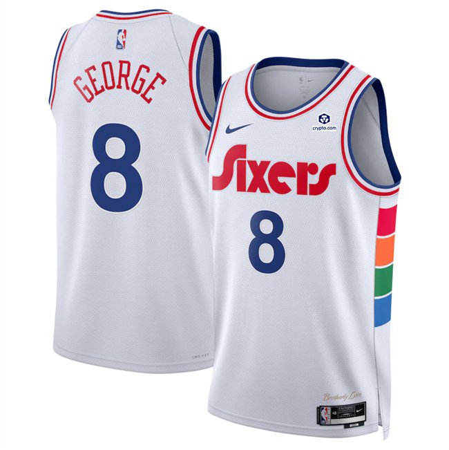 Men's Philadelphia 76ers #8 Paul George White 2024/25 City Edition Stitched Jersey