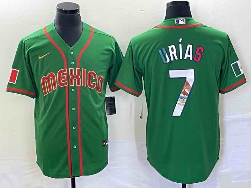 Men's Mexico Baseball #7 Julio Ur'as 2023 Green World Baseball With Patch Classic Stitched Jersey