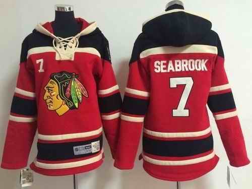 Blackhawks #7 Brent Seabrook Red Sawyer Hooded Sweatshirt Stitched Youth NHL Jersey