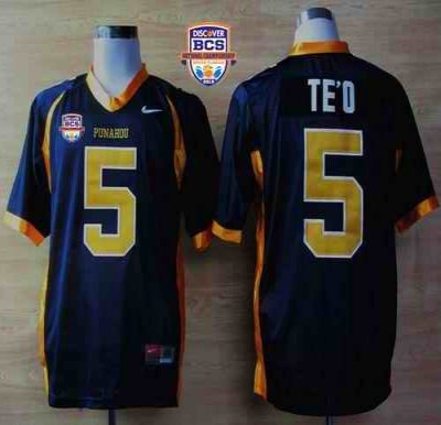 Fighting Irish #5 Manti Te'o Navy Blue Punahou High School 2013 BCS National Championship Stitched NCAA Jersey