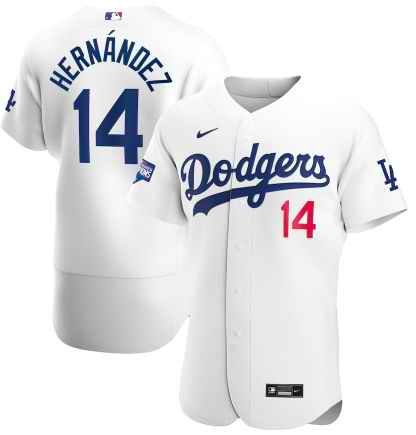 Men's Los Angeles Dodgers #14 Kik' Hern'ndez White White 2020 World Series Champions Home Patch Sttiched Jersey