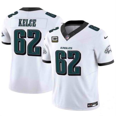 Men's Philadelphia Eagles #62 Jason Kelce White 2024 New With 4-Star C Patch F.U.S.E. Vapor Untouchable Limited Stitched Football Jersey