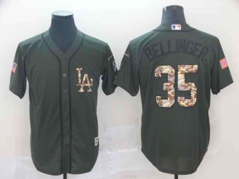 Men's Los Angeles Dodgers #35 Cody Bellinger Green Salute To Service Cool Base Stitched MLB Jersey