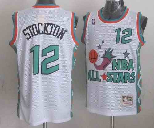 Mitchell And Ness Jazz #12 John Stockton White 1996 All star Stitched NBA Jersey