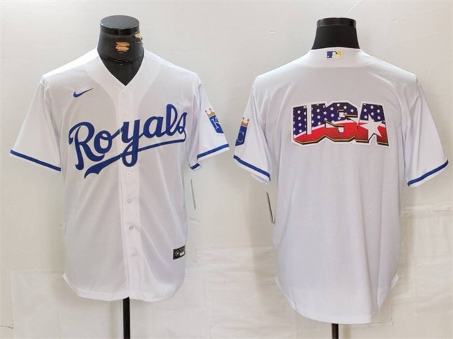 Men's Kansas City Royals White Team Big Logo Cool Base Stitched Jersey