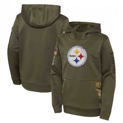 Youth Pittsburgh Steelers 2022 Olive Salute to Service Therma Performance Pullover Hoodie