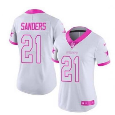 Women's Dallas Cowboys Customized White And Pink Stitched Limited Jersey(Run Small'