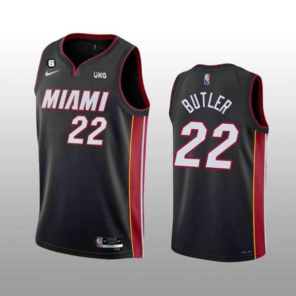 Men's Miami Heat #22 Jimmy Butler Black With NO.6 Patch  Stitched Jersey