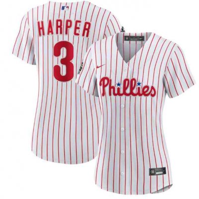 Women's Philadelphia Phillies #3 Bryce Harper White 2022 World Series Flex Base Stitched Baseball Jersey(Run Small)