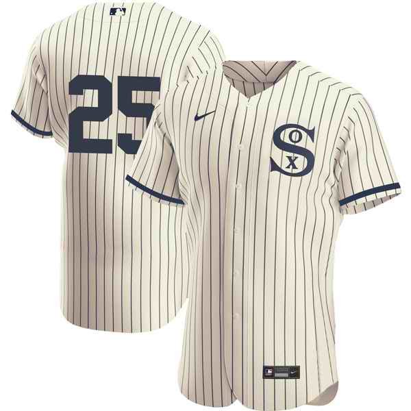 Men's Chicago White Sox #25 Andrew Vaughn 2021 Cream/Navy Field of Dreams Flex Base Stitched Jersey