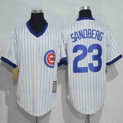 Cubs #23 Ryne Sandberg White Strip Home Cooperstown Stitched MLB Jersey