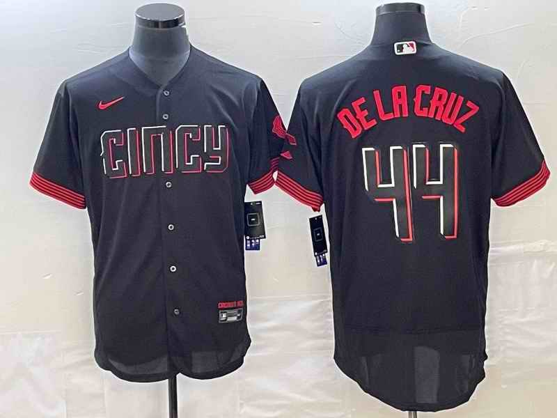 Men's Cincinnati Reds #44 Elly De La Cruz Black 2023 City Connect Flex Base Stitched Jersey