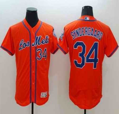 Mets #34 Noah Syndergaard Orange Flexbase Authentic Collection Los Mets Stitched MLB Jersey