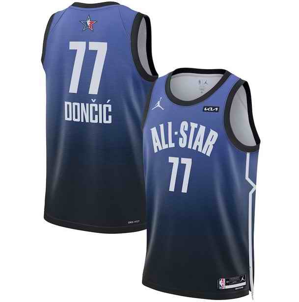 Men's 2023 All-Star #77 Luka Doncic Blue Game Swingman Stitched Basketball Jersey