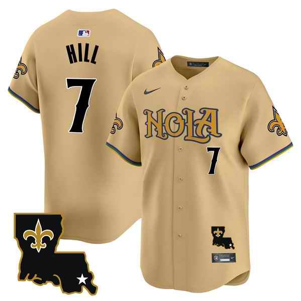 Men's New Orleans Saints #7 Taysom Hill Gold Cool Base Stitched Baseball Jersey