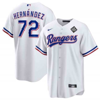 Men's Texas Rangers #72 Jonathan Hern'ndez White 2023 World Series Stitched Baseball  Jersey