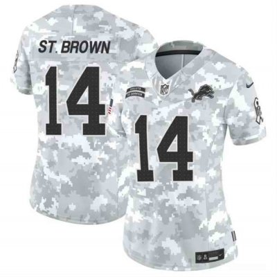 Women's Detroit Lions #14 Amon-Ra St. Brown 2024 F.U.S.E Arctic Camo Salute to Service Limited Stitched Jersey(Run Small)