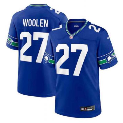 Men's Seattle Seahawks #27 Tariq Woolen Royal Throwback Player Stitched Game Jersey