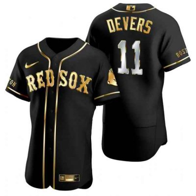 Men's Boston Red Sox #11 Rafael Devers Black Gold Flex base Stitched Baseball Jersey