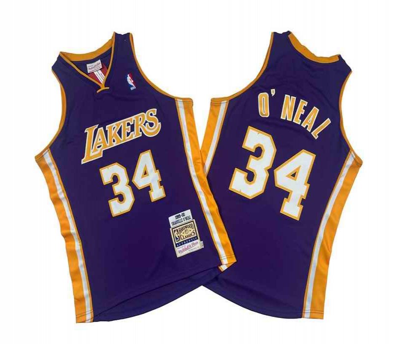 Men's Los Angeles Lakers #34 Shaquille O'Neal Purple 1999-00 Throwback basketball Jersey